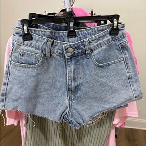 High-Rise Light Blue Denim Cutoff Shorts